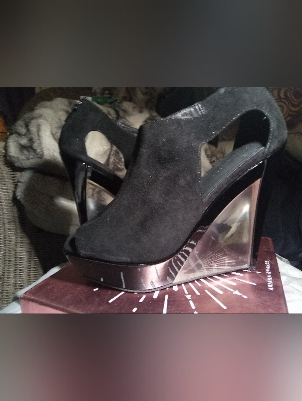 Jeffrey Campbell Black Suede Platform Wedge Sandals